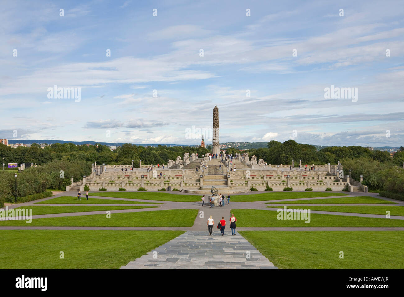 Terrace of the monolithic column in Vigeland Sculpture Park at Frogner Park, Oslo, Norway, Scandinavia, Europe Stock Photo