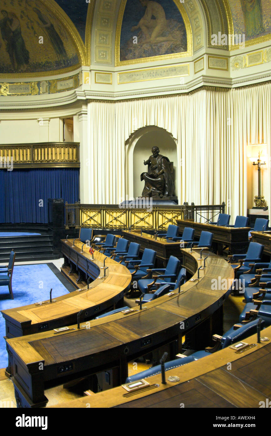 The interior legislative chamber of the Manitoba Government in Winnipeg, Manitoba Canada. Stock Photo