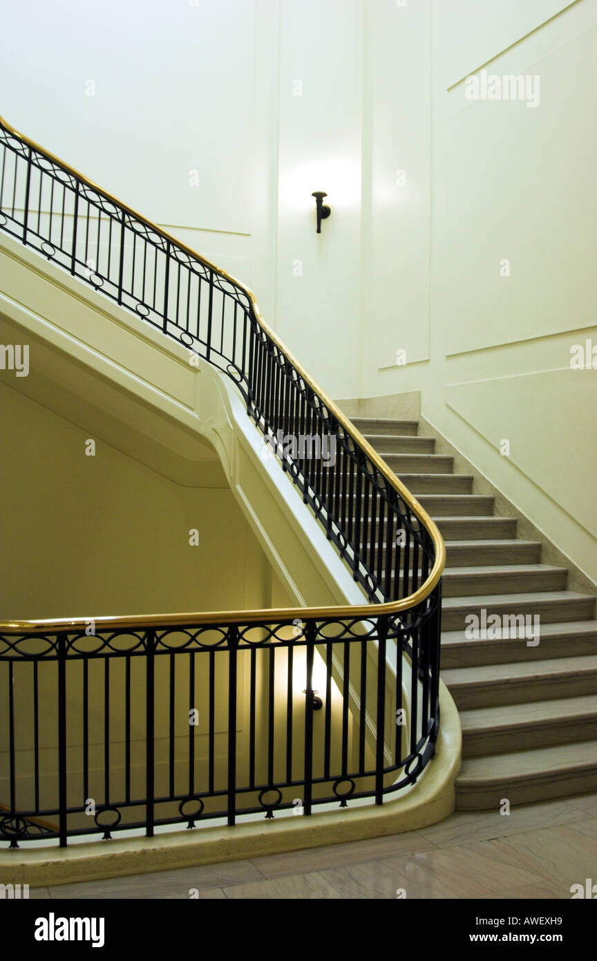 Interior gold staircase at the Manitoba Legislative buildings in Winnipeg, Manitoba Canada Stock Photo