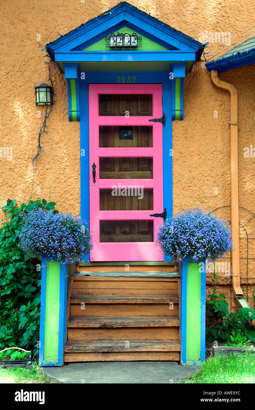 Colorful home exterior decor in Regina Saskatchewan Canada Stock Photo