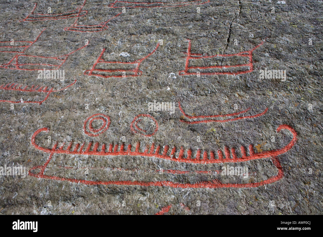 Rock carvings of viking ships, Solbakk, Norway, Scandinavia, Europe