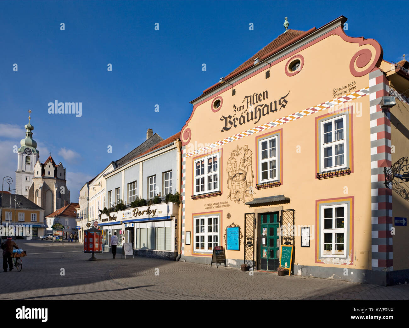 Old brewery in the main square of Neunkirchen, Lower Austria, Austria, Europe Stock Photo