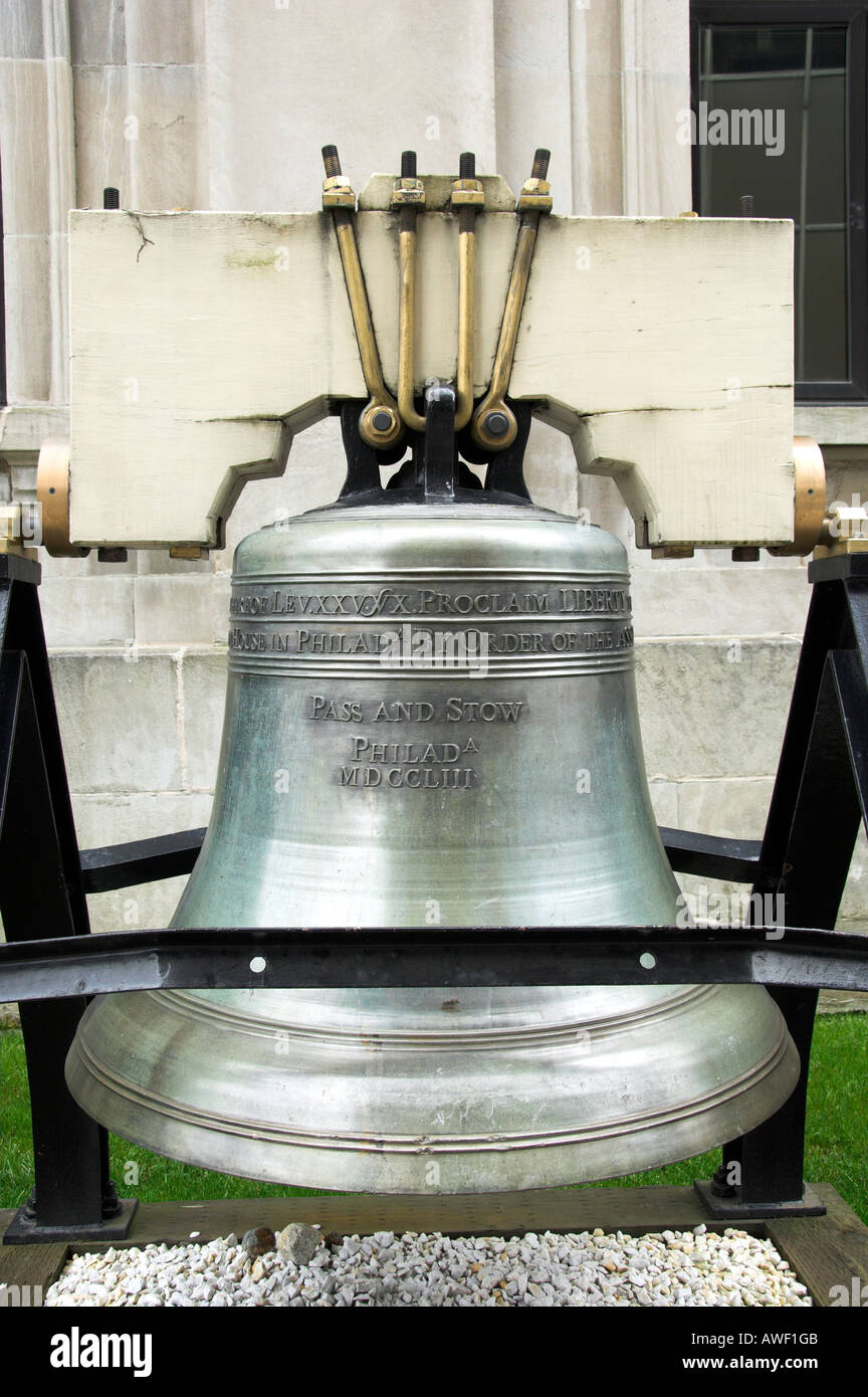 A replica of The Libery Bell in front of the Alaska State Capital builiding in Juneau Alaska USA Stock Photo