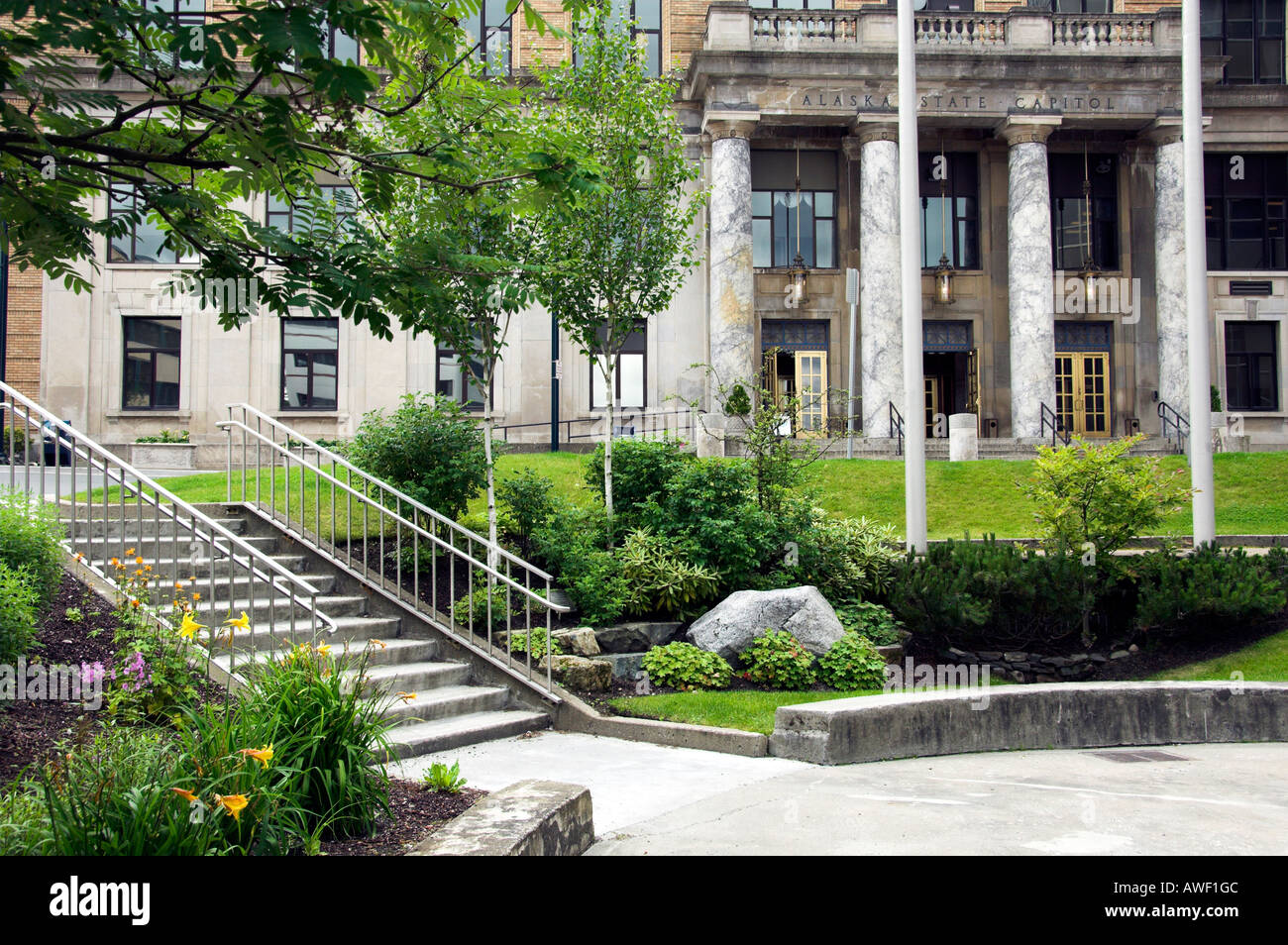 The front of the Alaska State Capital building in Juneau Alaska USA