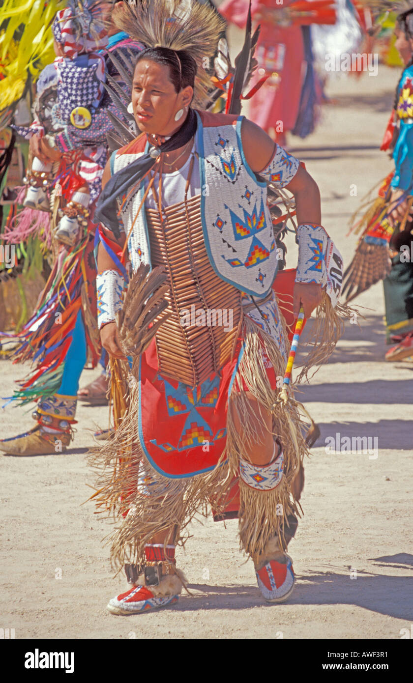 Native north American Indian competition dancer at the Indio Pow Wow