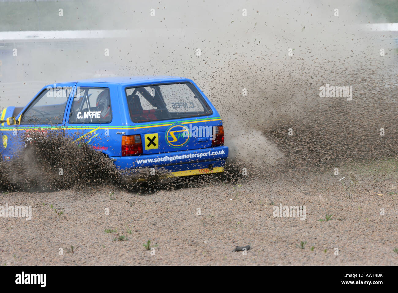 Racing Fiat Uno in the gravel trap Stock Photo