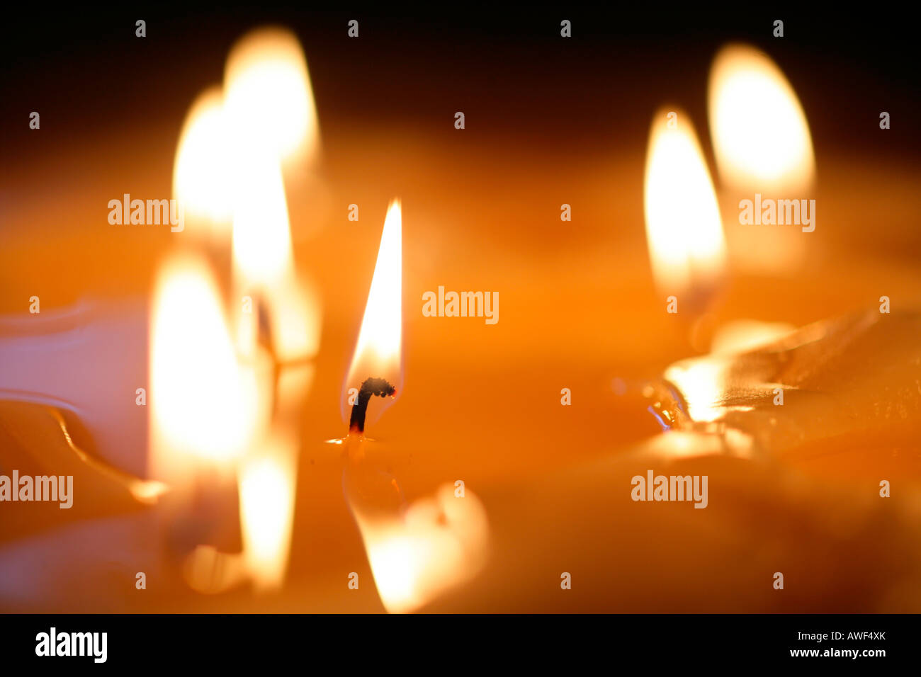 Large candle with multiple burning wicks Stock Photo Alamy