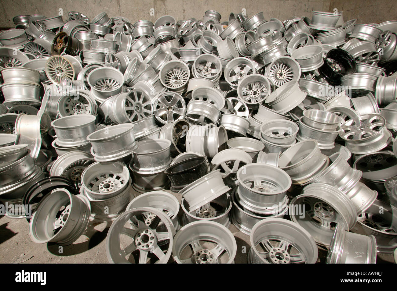 Aluminum tire rims for recycling Stock Photo Alamy