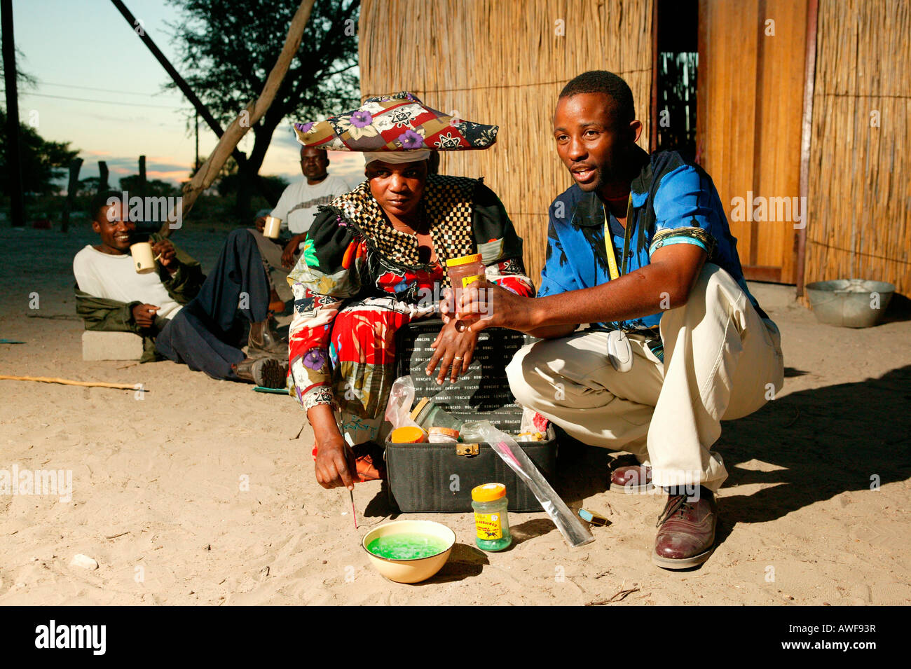 Faith healer preparing medicines, Pentecostal community, Sehitwa, Botswana, Africa Stock Photo