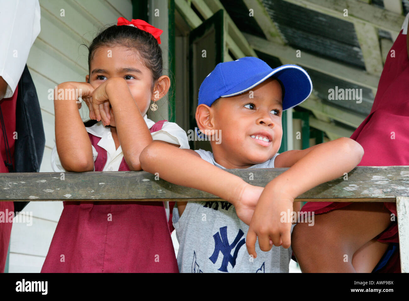 Schoolchildren during recess, Arawak natives, Santa Mission, Guyana, South America Stock Photo