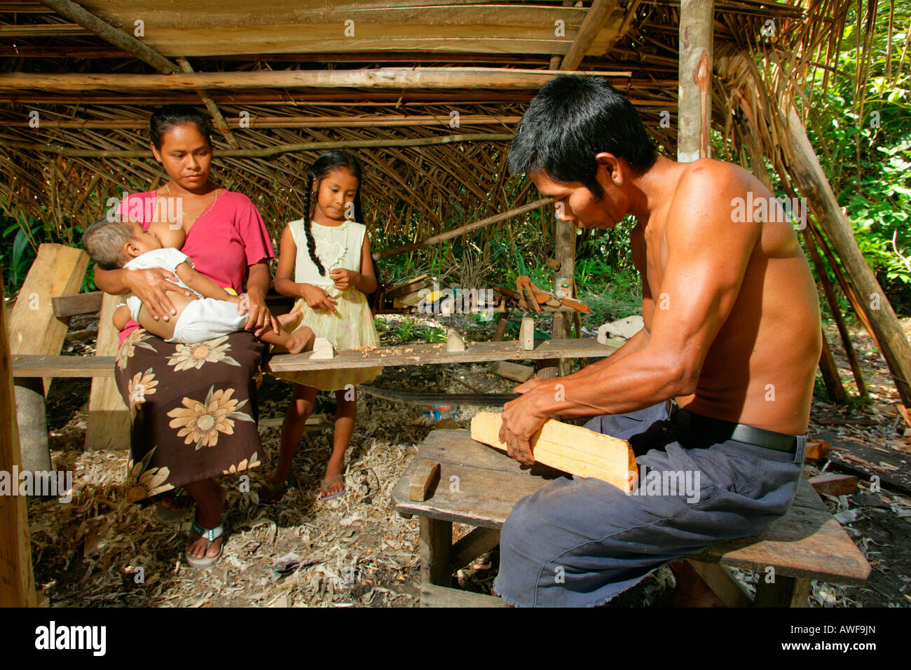 Family, Arawak natives, Santa Mission, Guyana, South America Stock Photo