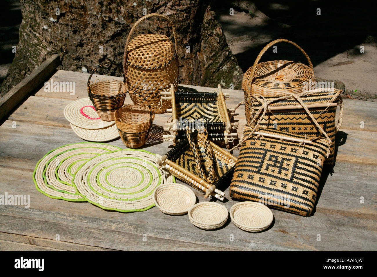 Arawak tribe woven handicrafts, Santa Mission, Guyana, South America Stock Photo