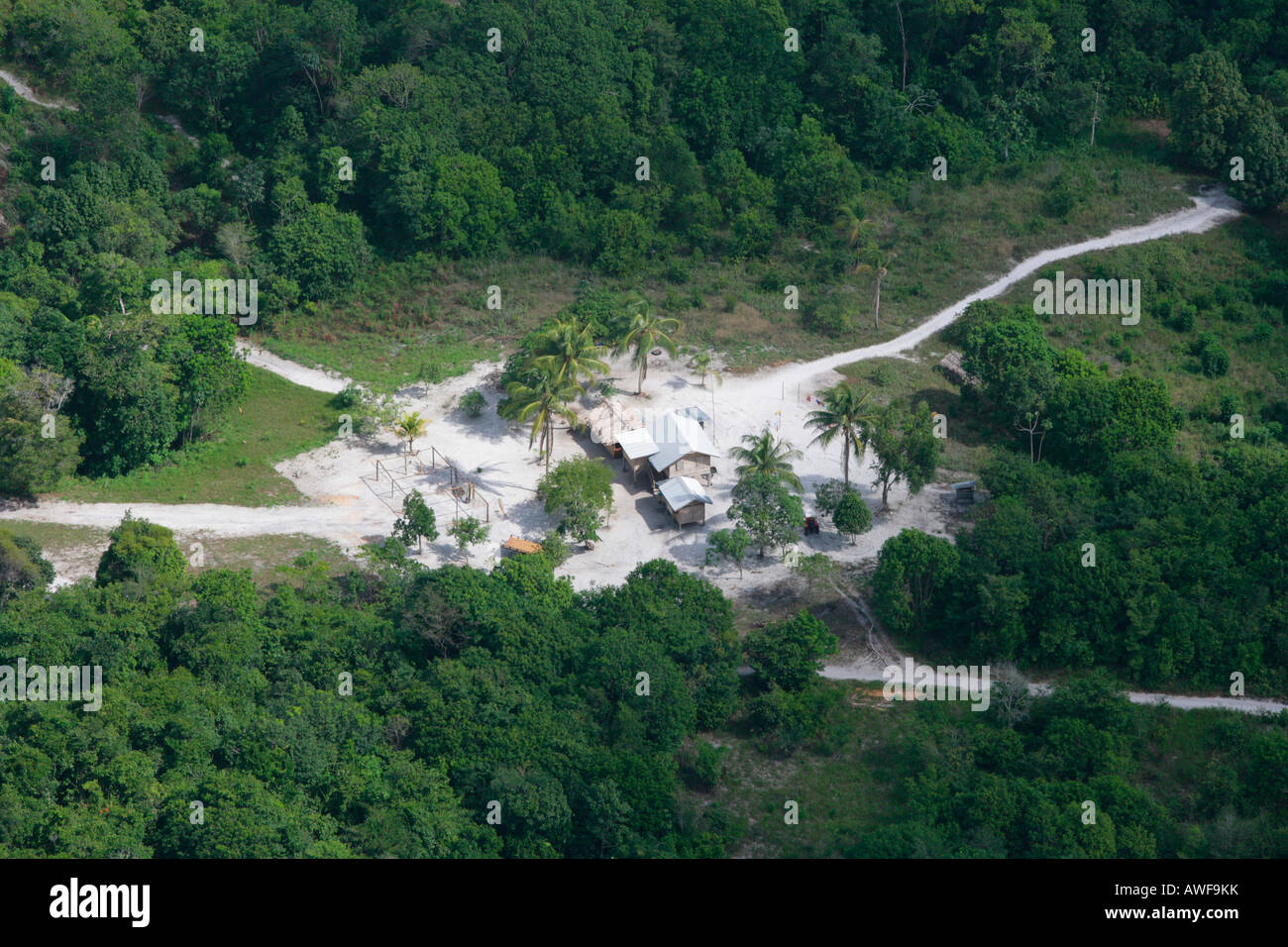 Aerial view of a new housing development in the rainforest, Guyana