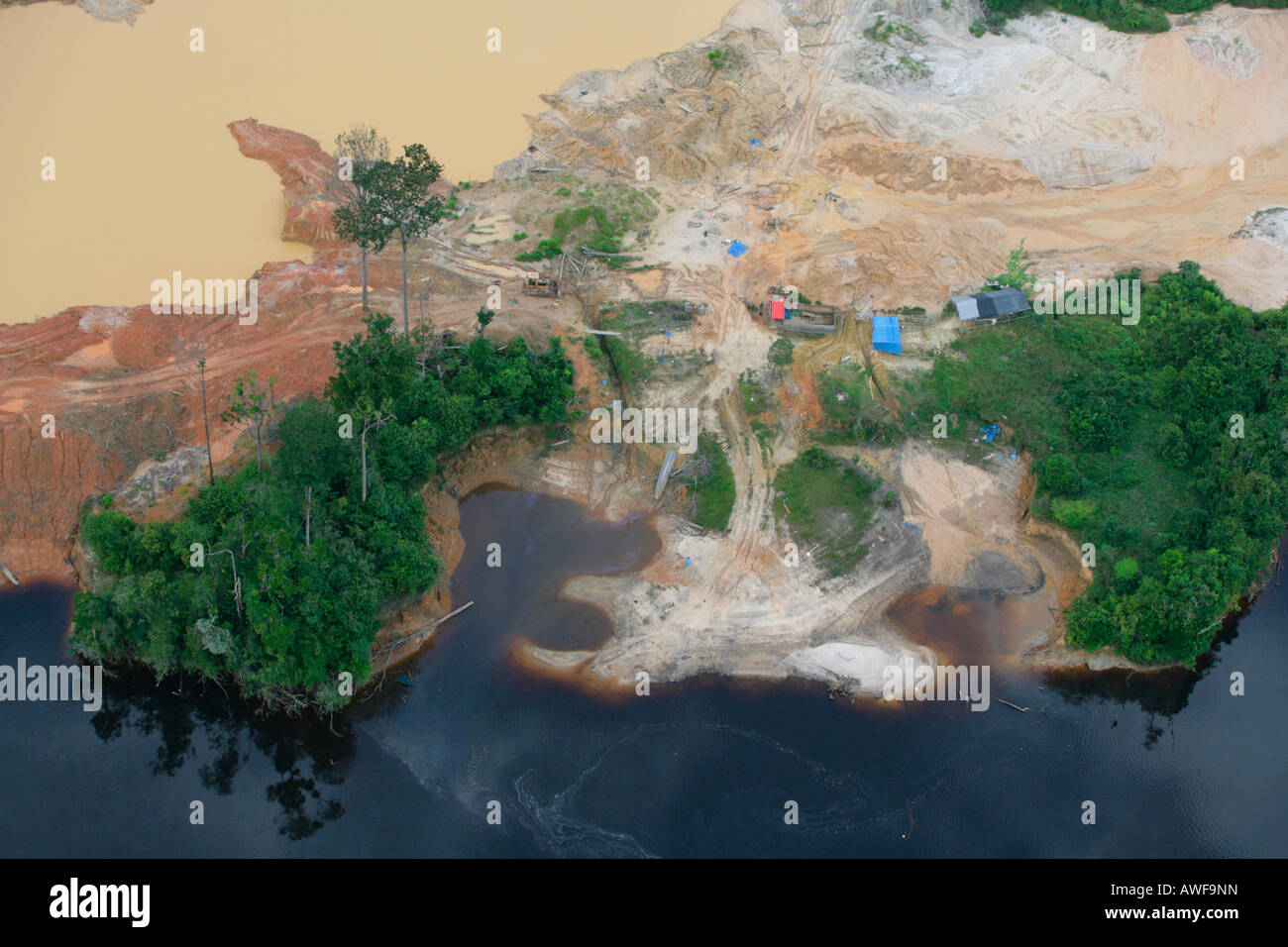 Aerial shot, mining in the rainforest, Guyana, South America Stock Photo