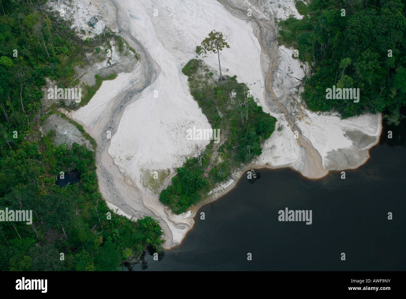 Aerial shot, mining in the rainforest, Guyana, South America Stock Photo