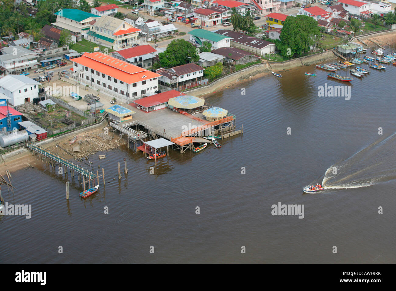 Ferry docks, Demerara River, Guyana, South America Stock