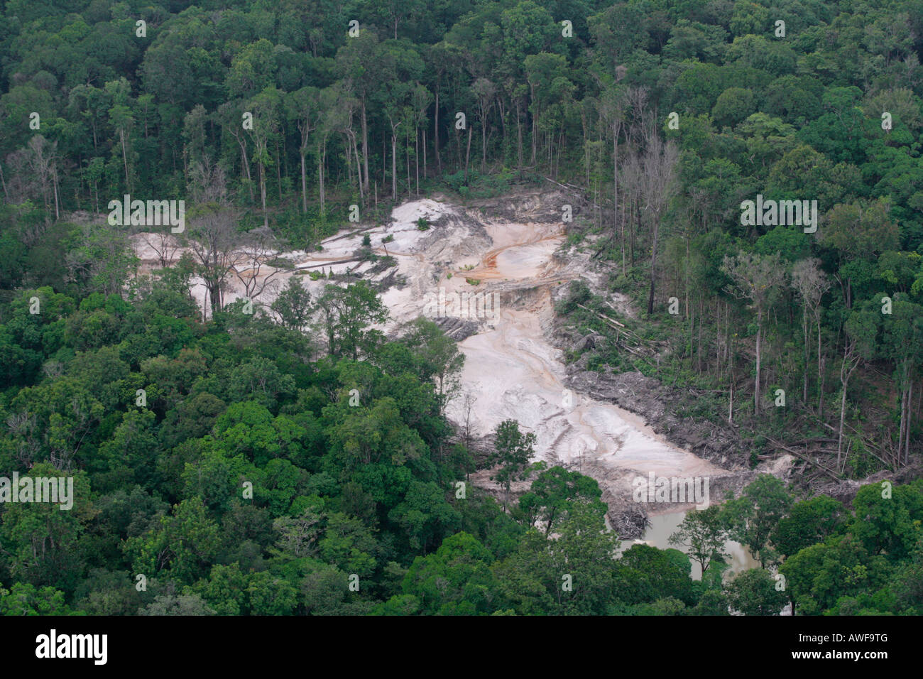 Aerial shot of mining in the rainforest, Guyana, South America Stock Photo