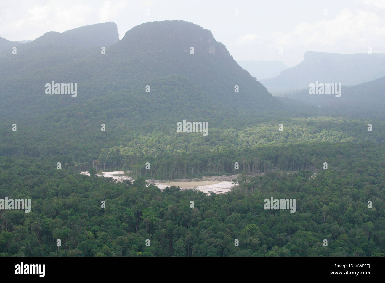 Aerial shot of mining in the rainforest, Guyana, South America Stock Photo