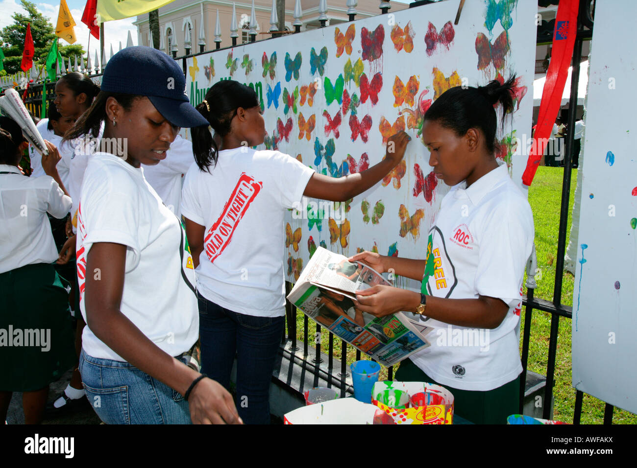 Women protesting violence against women in Georgetown, Guyana, South America Stock Photo