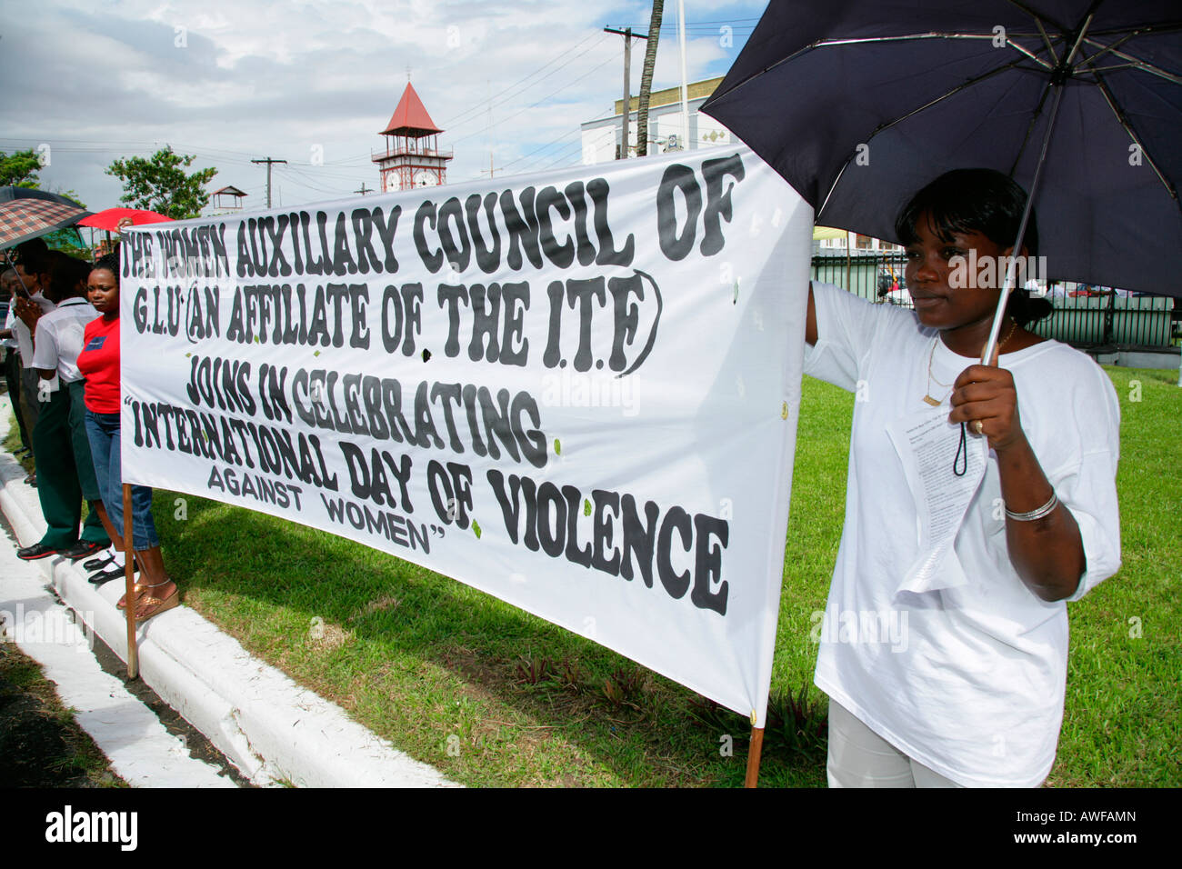 Protesting violence against women in Georgetown, Guyana, South America Stock Photo