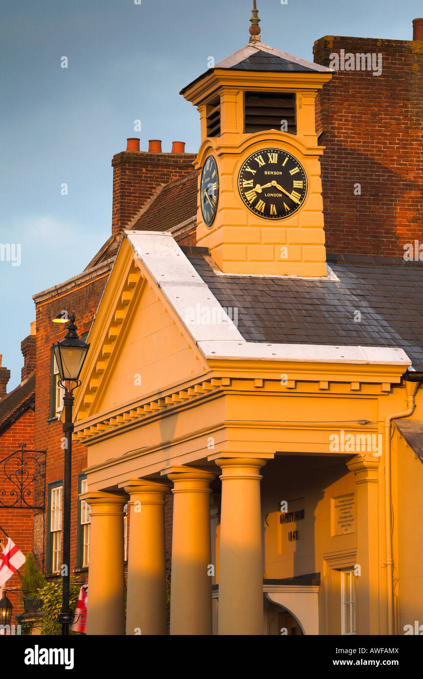 Golden evening sunlight shines on the Botley Market House, Hampshire