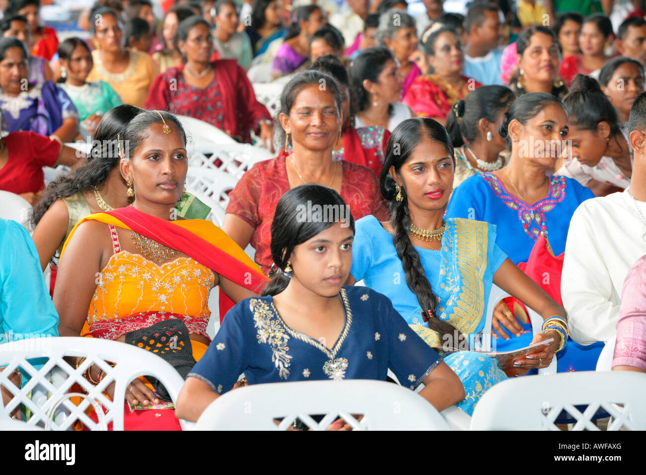 Women of Indian ethnicity at a Hindu Festival, Georgetown, Guyana, South America Stock Photo