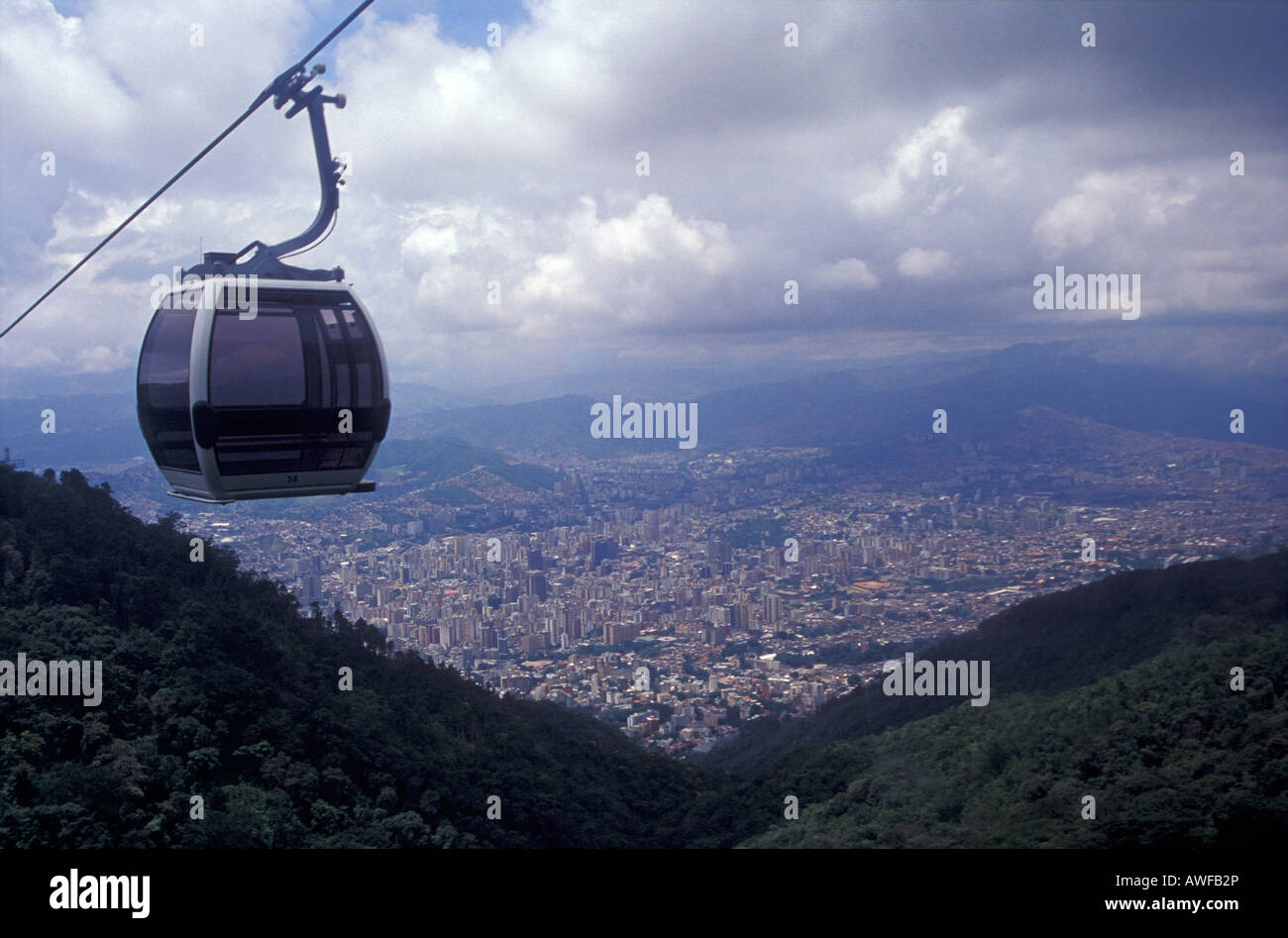 View of Caracas from theTeleferico cable car that takes passengers to Parque Nacional El Avila Caracas, Venezuela Stock Photo