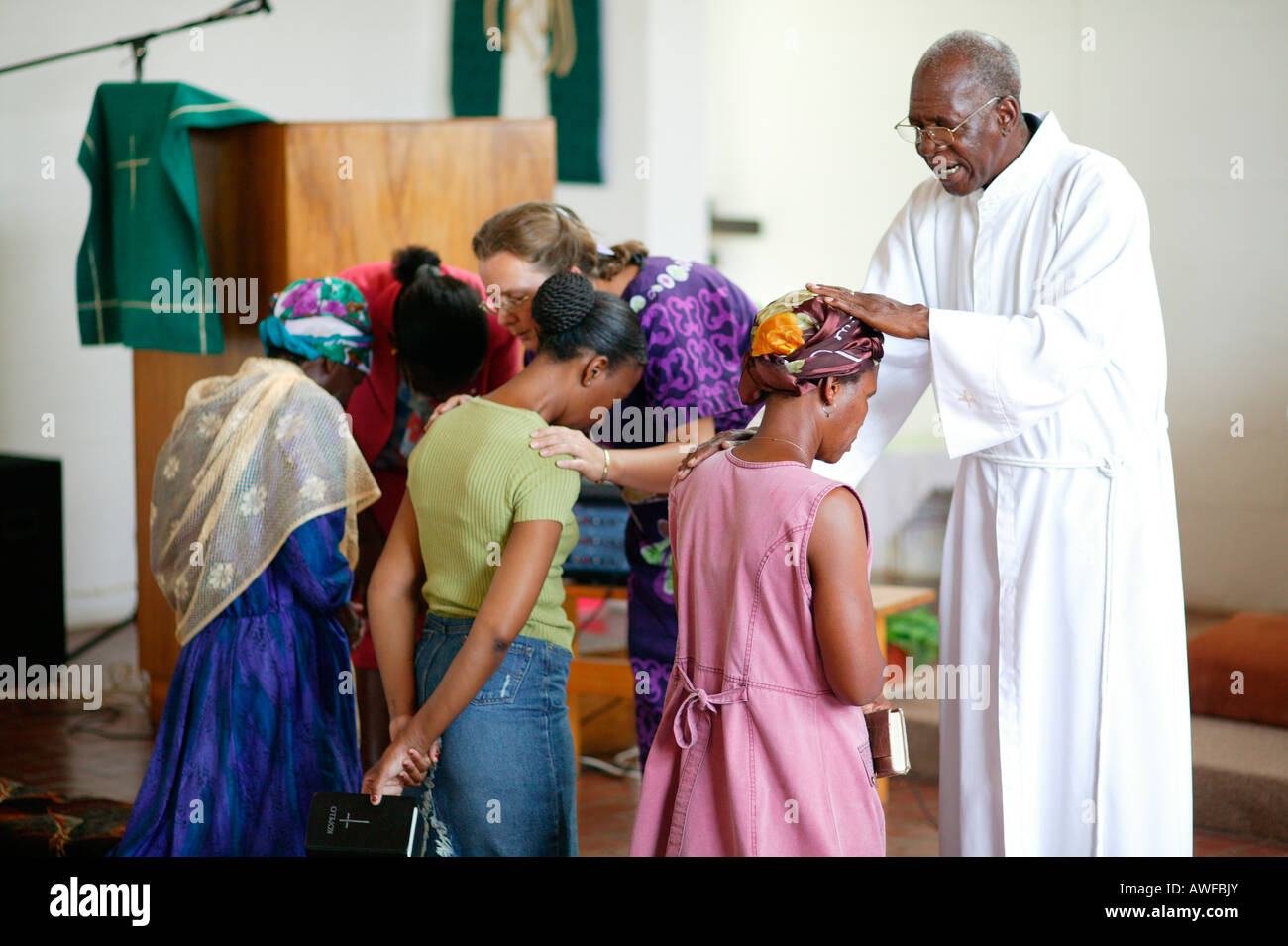 Priest giving blessings during mass, Francistown, Botswana, Africa Stock Photo