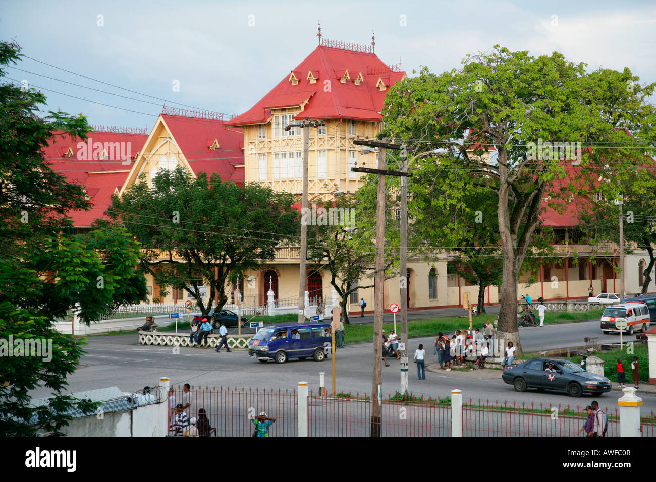 Street scene, colonial house in Guyana, South America Stock