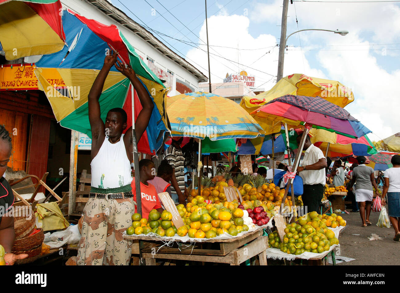 Fruit vendor at a marketplace in Guyana, South America