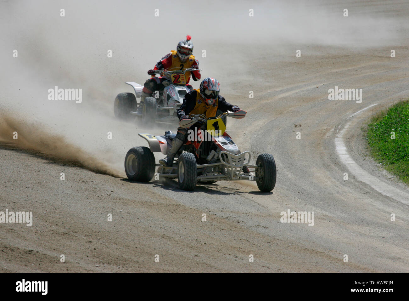Quads, ATV short track race at a speedway in Muehldorf am Inn, Upper Bavaria, Bavaria, Germany