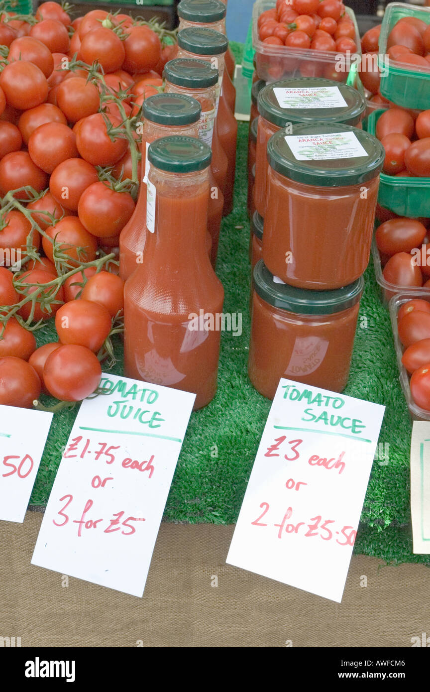 Tomato Juice for sale at Islington s Farmers Market, London England UK