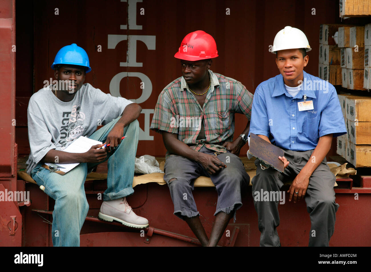 Dock Workers At John Fernandes Transshipment Port In Georgetown Guyana 