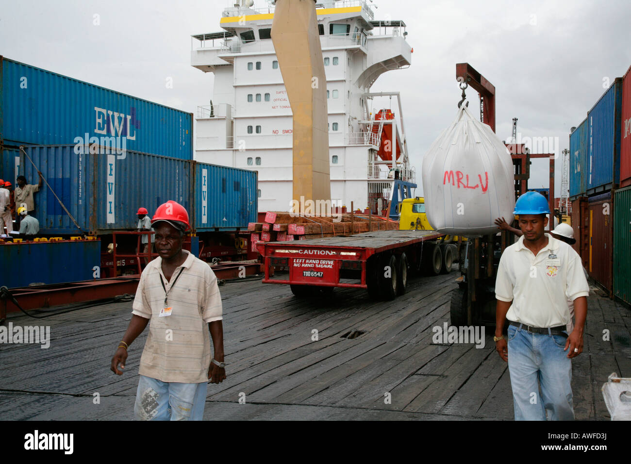 Loading containers at John Fernandes transshipment port in
