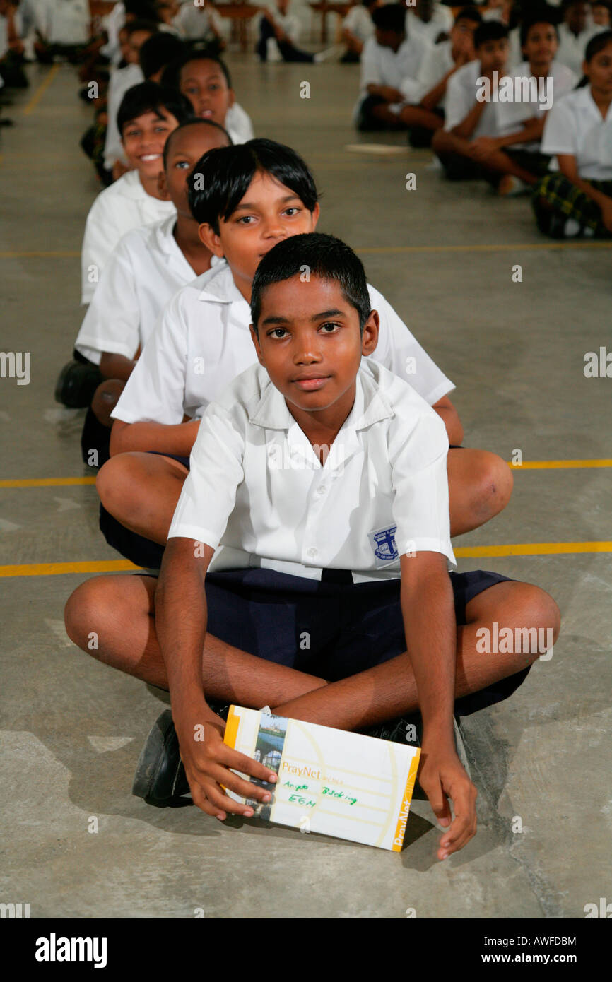 Students assembled at school at an Ursuline convent and orphanage, Georgetown, Guyana, South America Stock Photo