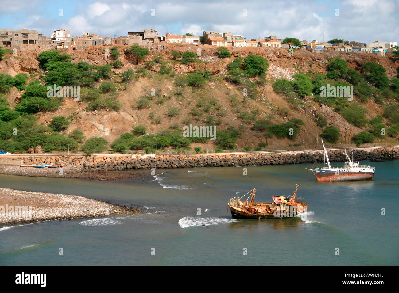 Wrecks on the beach, Santiago island, Cape Verde Stock Photo