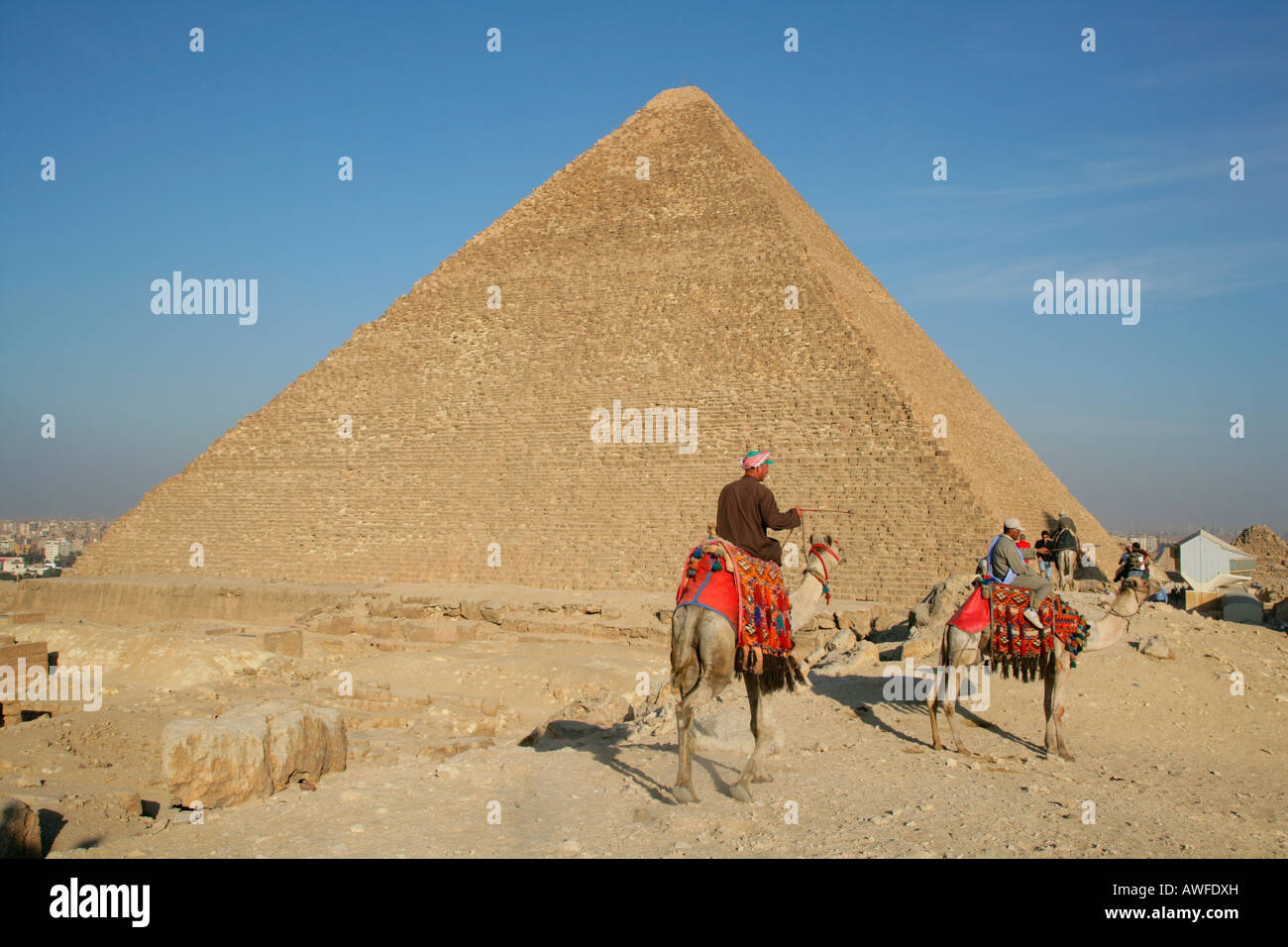 Camel riders in front of pyramid, Giza, Egypt, North Africa, Africa ...