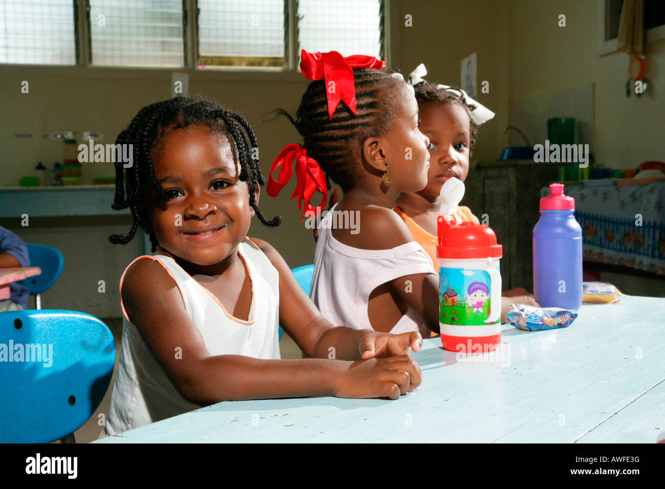 Children, lunch break at a kindergarten in New Amsterdam, Guyana, South America Stock Photo