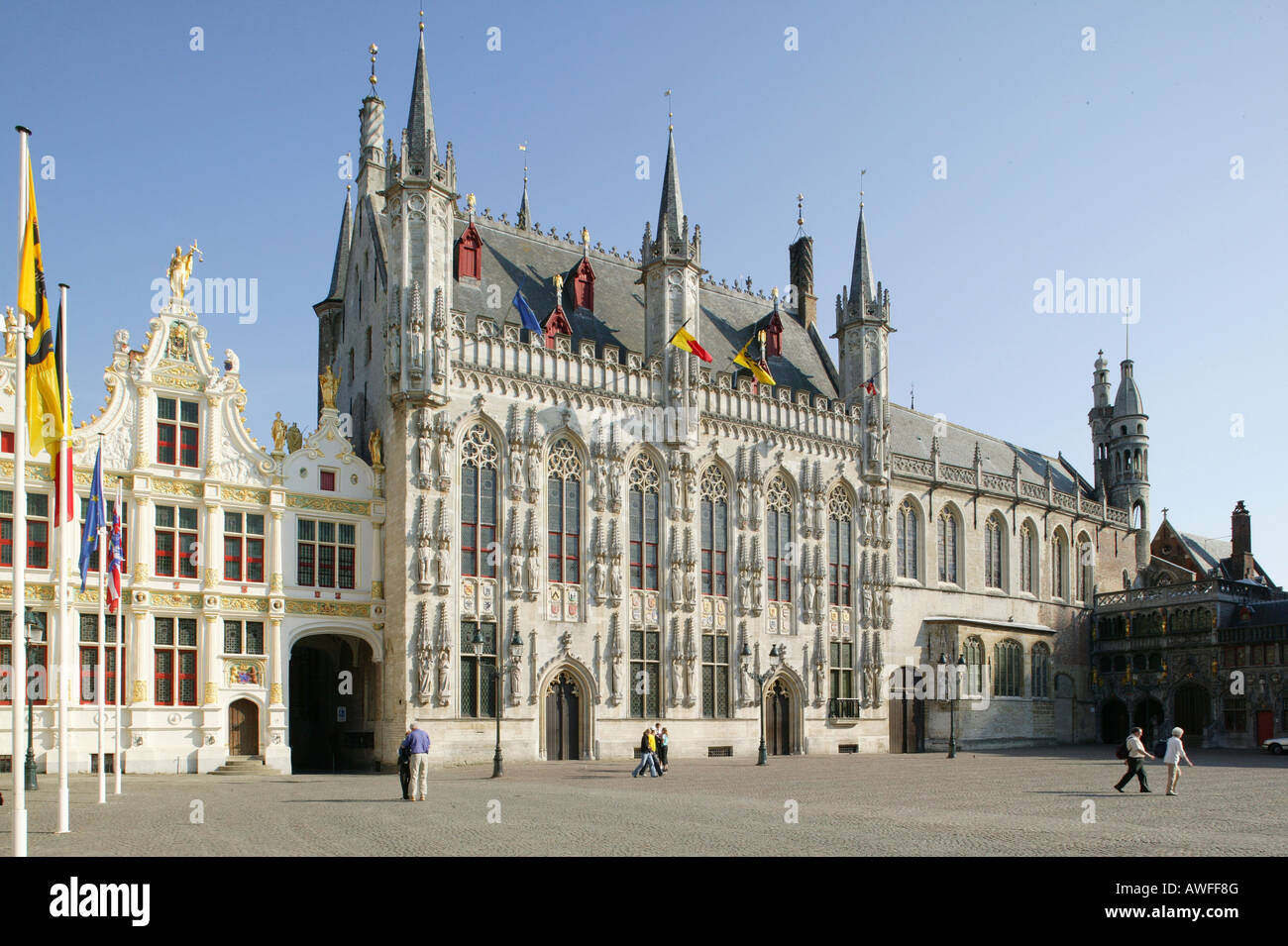 The town hall, castle, Bruges, Flanders, Belgium, Europe Stock Photo