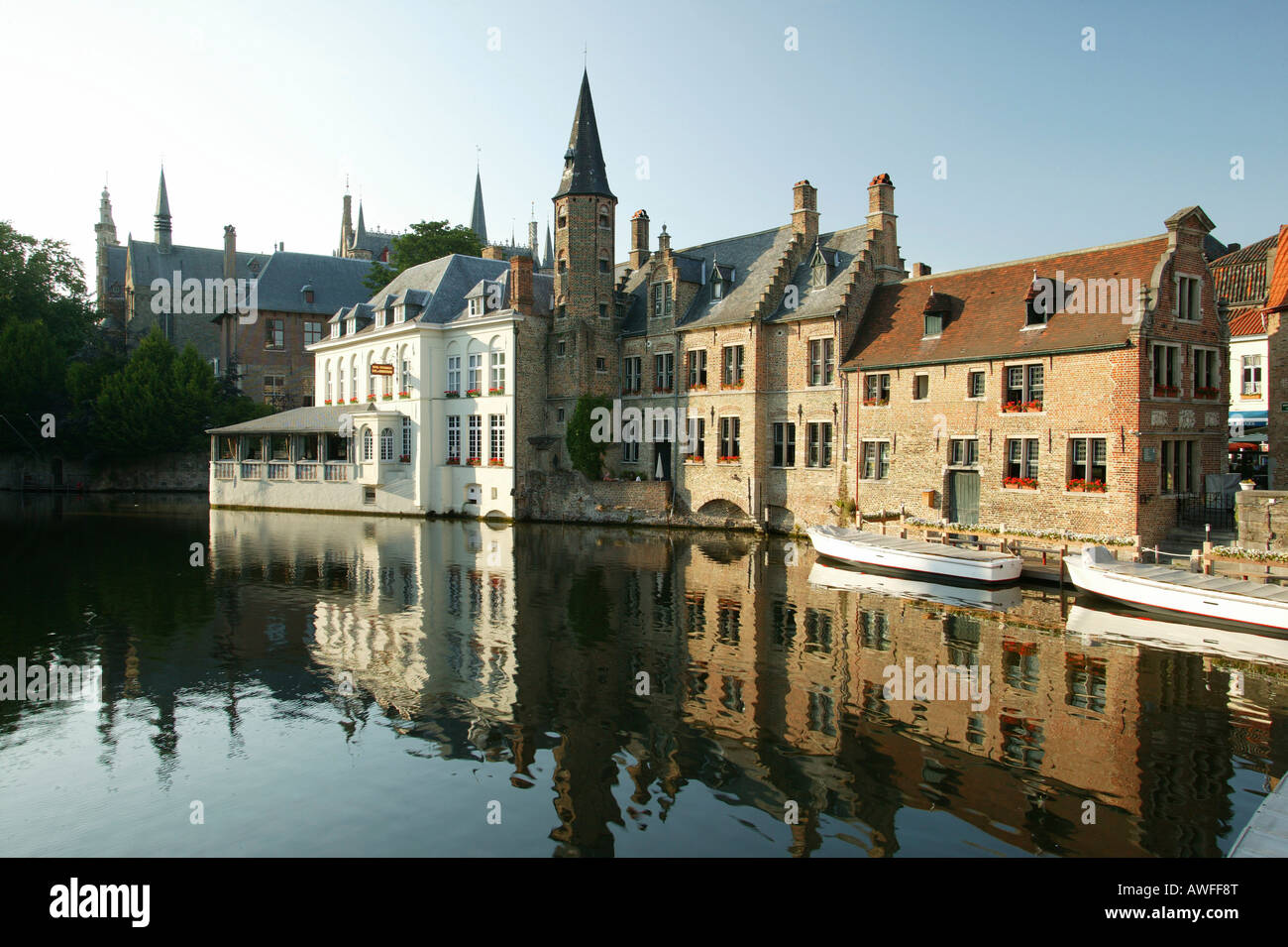 Canals, Bruges, Flanders, Belgium, Europe Stock Photo