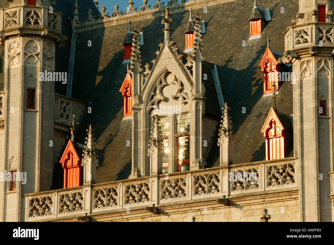 Roof gable of the Provinziaal Court, Bruges, Flanders, Belgium, Europe Stock Photo