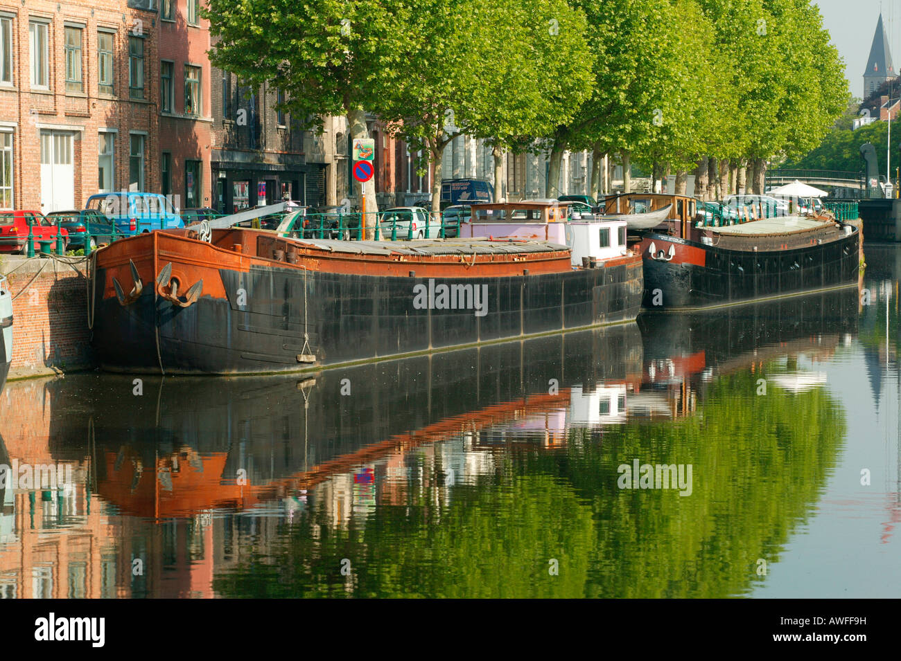 Canals, Ghent, East Flanders, Belgium, Europe Stock Photo
