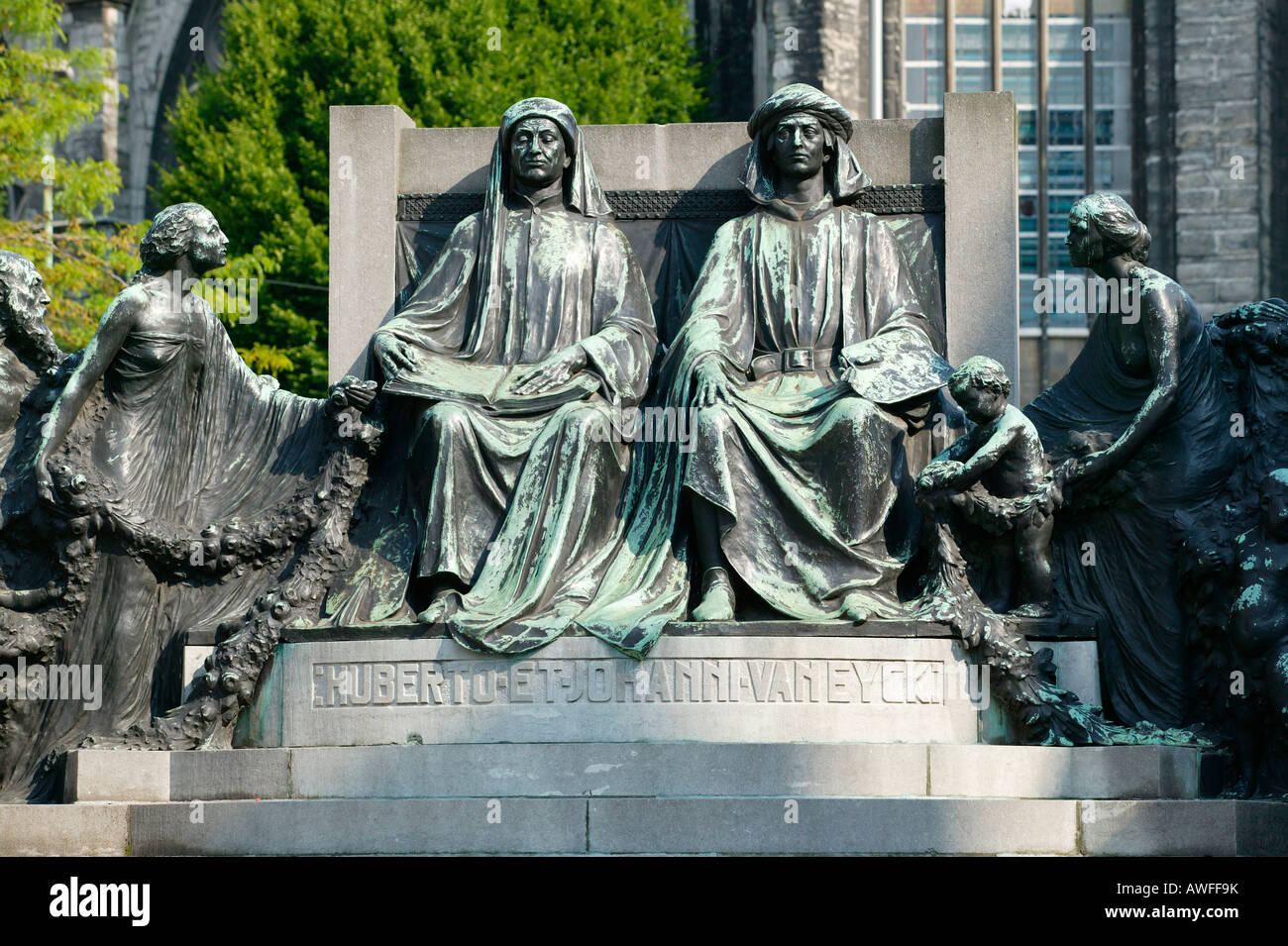 Memorial for Hubert and Jan van Eyck, Ghent, East Flanders, Belgium, Europe Stock Photo