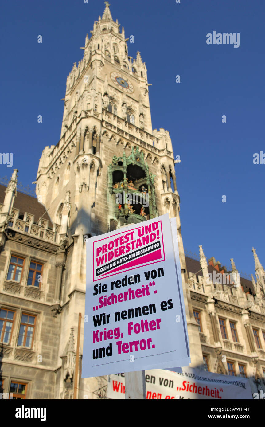 Demonstration, political rally at the Marienplatz in Munich against the Munich Conference on Security Policy 2008, Munich, Uppe Stock Photo