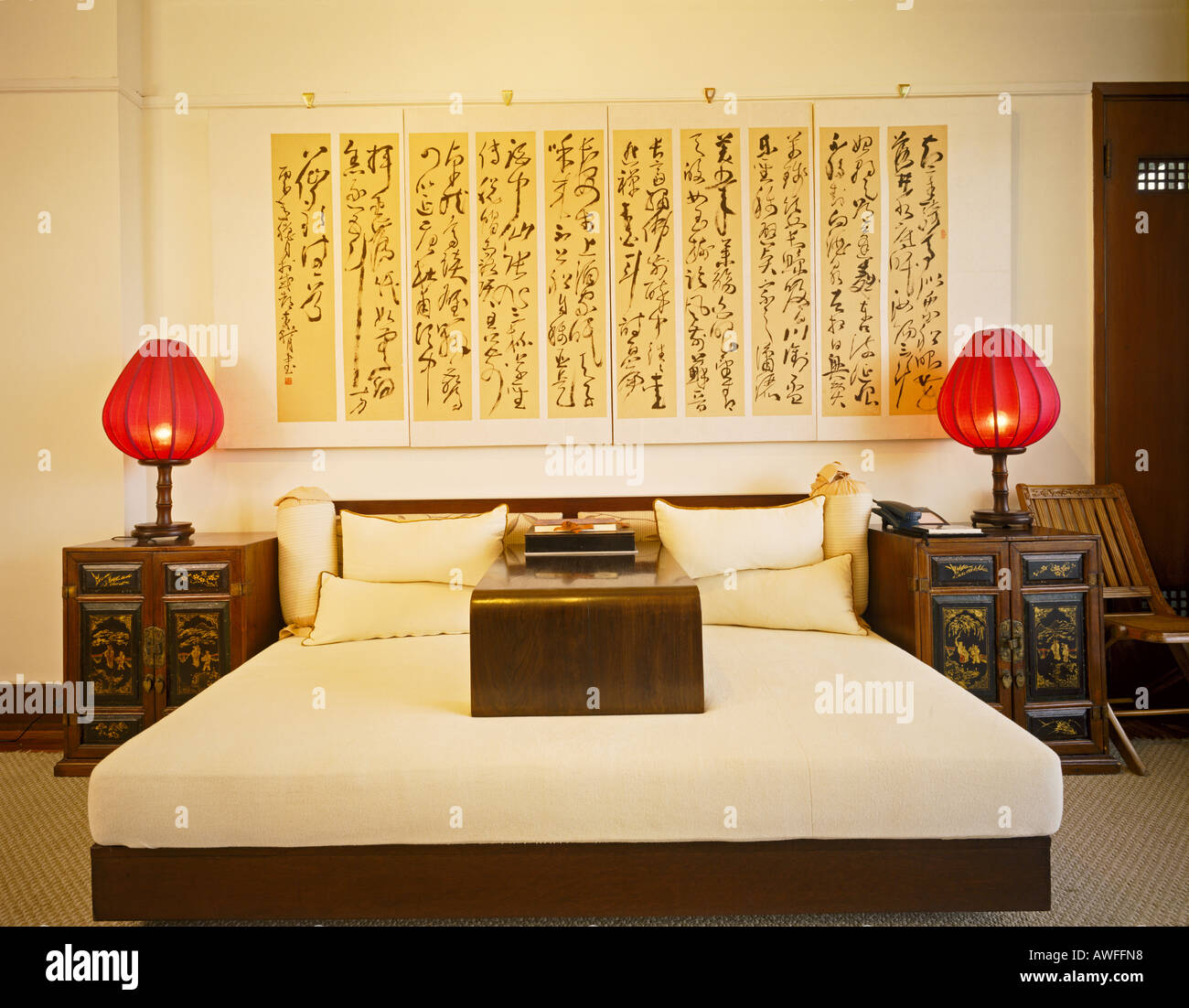 Bed room of a modern Chinese apartment located in The Gascogne Shanghai China Stock Photo