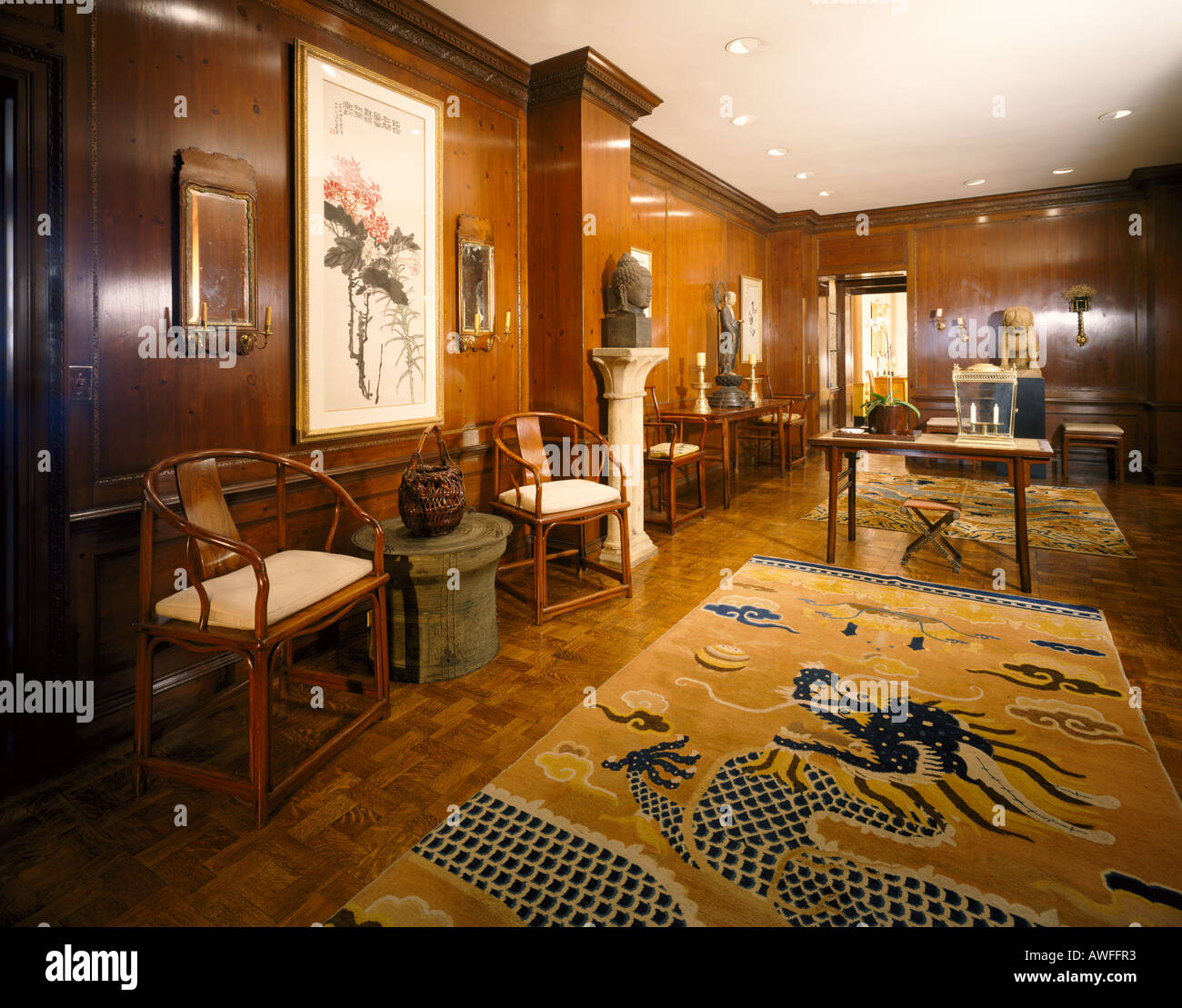 Entrance hall of a modern New York apartment on fifth avenue is