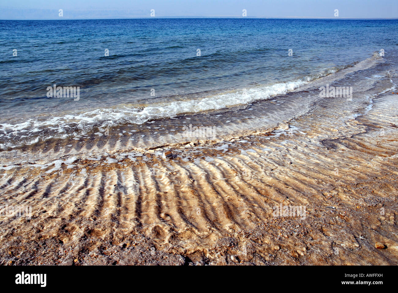 Salt crust at the east bank of the Dead Sea, Jordan Stock Photo