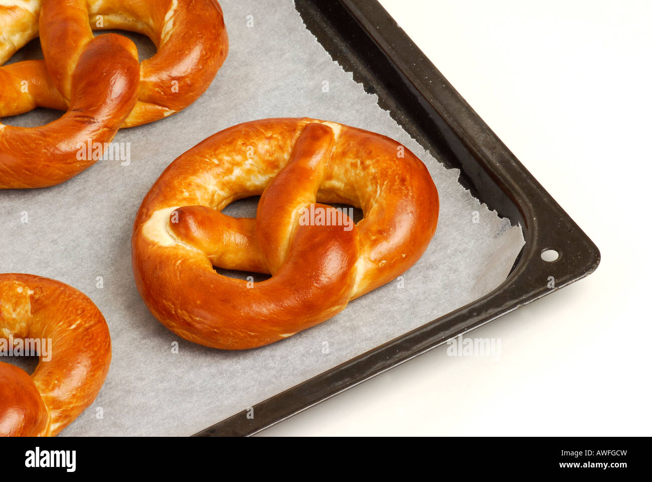 Pretzels on a baking sheet Stock Photo Alamy
