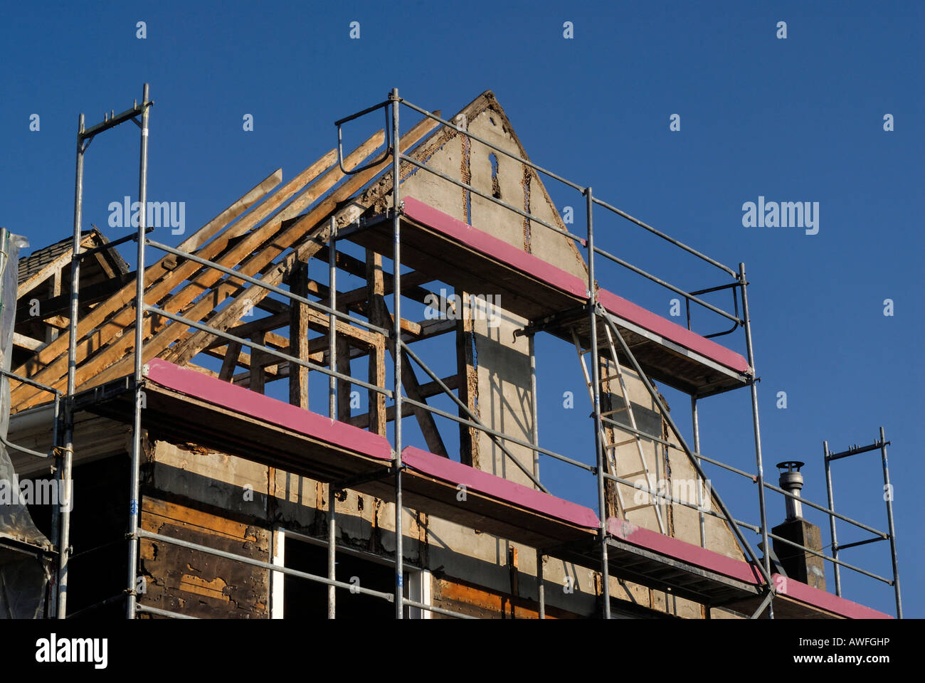 Attic surrounded in scaffolding Stock Photo