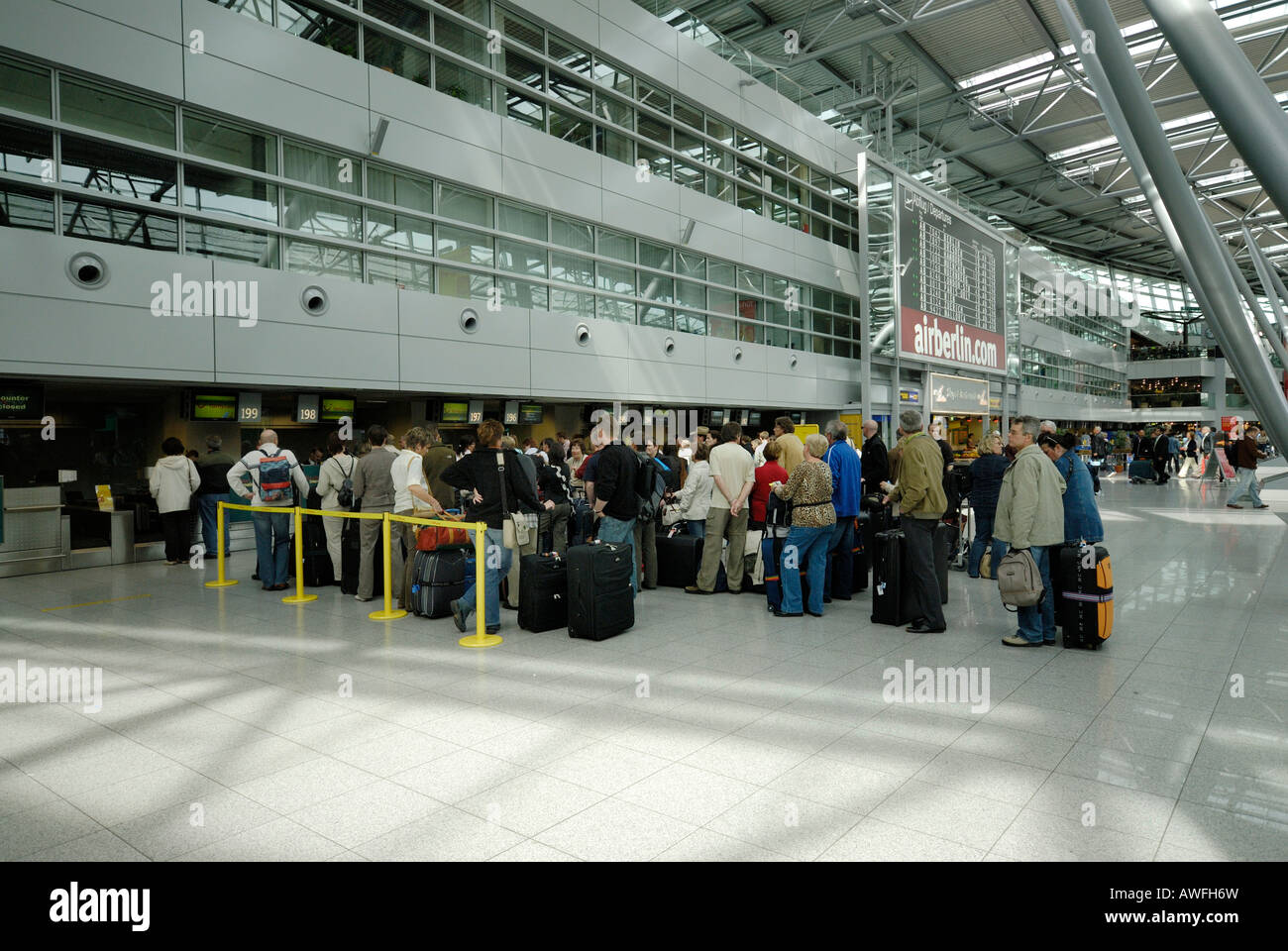 Waiting queues at Duesseldorf International Airport, Germany, Europe Stock Photo